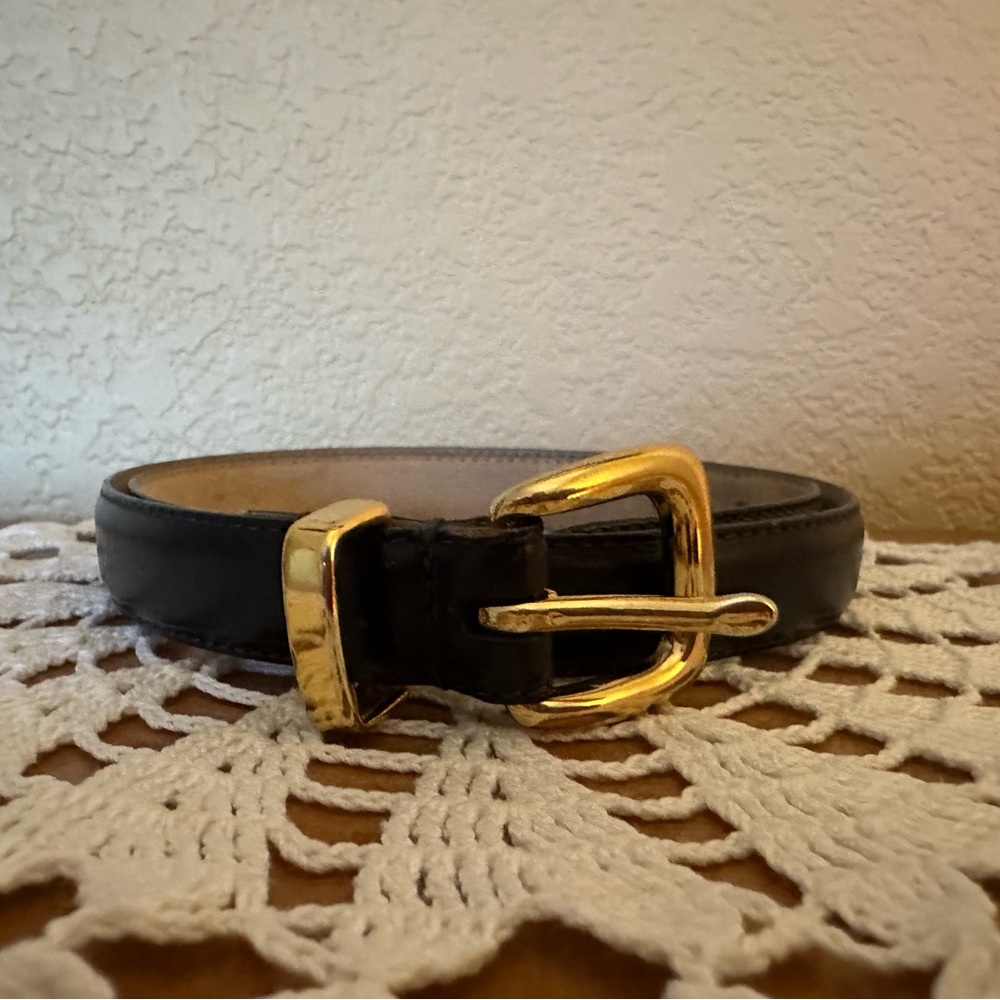 Talbots Leather Dark Blue Belt With Gold Buckle Sz M